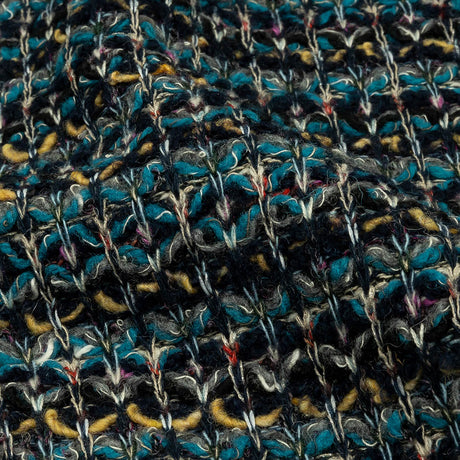 Teal, Yellow and Navy Boucle Stripes Chunky Wool Blend Sweater Knit