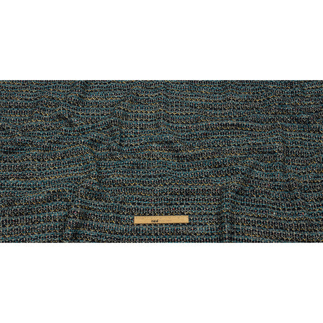 Teal, Yellow and Navy Boucle Stripes Chunky Wool Blend Sweater Knit