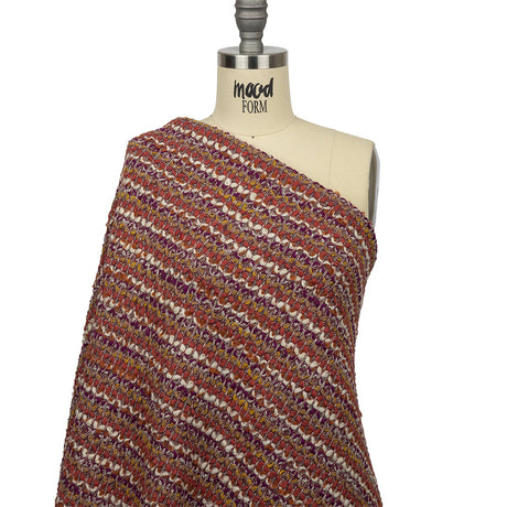 Magenta, Desert Rose and White Boucle Stripes Chunky Wool Blend Sweater Knit