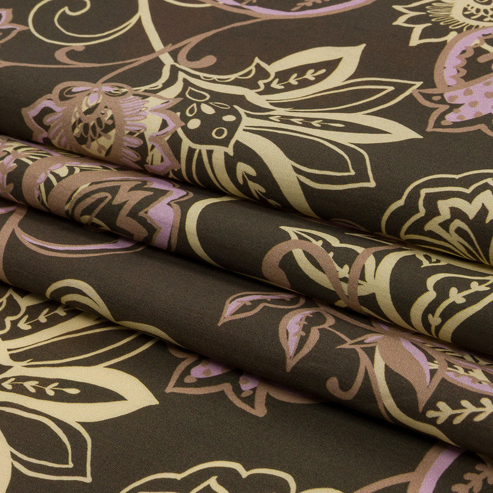 Cotton Poplin Print - Olive, Yellow and Lavender Floral - Mood Exclusive Floral Mirage
