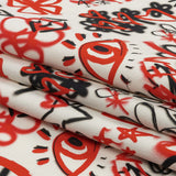 Stretch Cotton Canvas - Red and Black Graffiti Doodles - Spontaneous Collaboration Print - Mood Exclusive Metro Collection