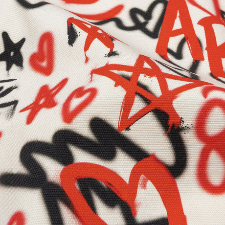 Stretch Cotton Canvas - Red and Black Graffiti Doodles - Spontaneous Collaboration Print - Mood Exclusive Metro Collection