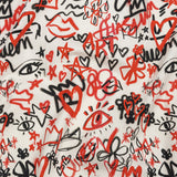 Stretch Cotton Canvas - Red and Black Graffiti Doodles - Spontaneous Collaboration Print - Mood Exclusive Metro Collection