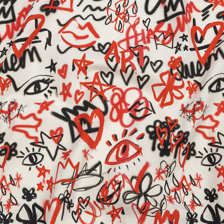 Stretch Cotton Canvas - Red and Black Graffiti Doodles - Spontaneous Collaboration Print - Mood Exclusive Metro Collection