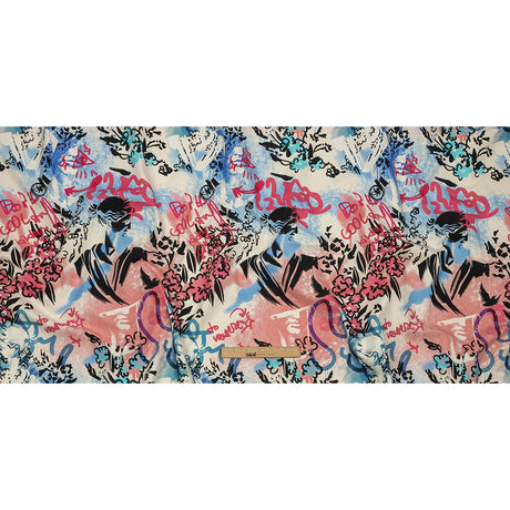 Stretch Cotton Canvas Print - Blue, Pink and White Graffiti - Mood Exclusive Graffiti Lane