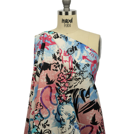 Stretch Cotton Canvas Print - Blue, Pink and White Graffiti - Mood Exclusive Graffiti Lane
