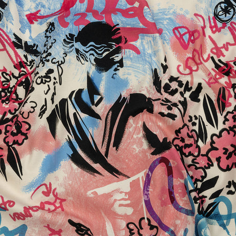 Stretch Cotton Canvas Print - Blue, Pink and White Graffiti - Mood Exclusive Graffiti Lane