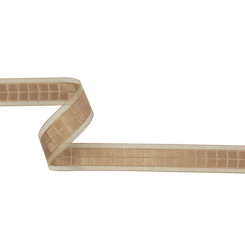 Beige Squares and Sheer Borders Ribbon - 1"