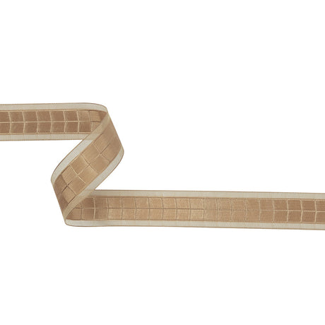 Beige Squares and Sheer Borders Ribbon - 1"