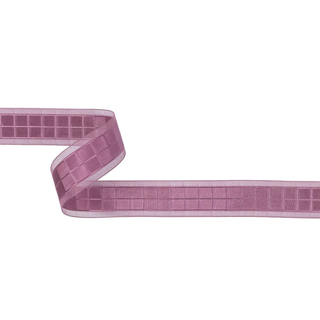 Amaranth Squares and Sheer Borders Ribbon - 1"