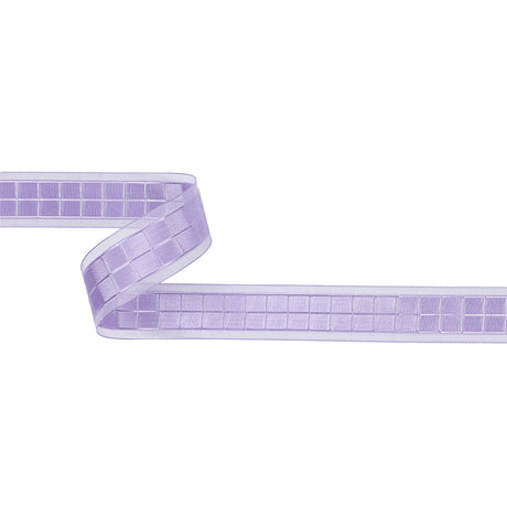 Lilac Squares and Sheer Borders Ribbon - 1"
