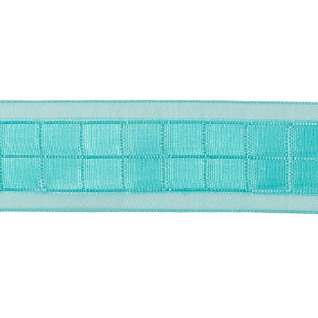 Turquoise Squares and Sheer Borders Ribbon - 1"