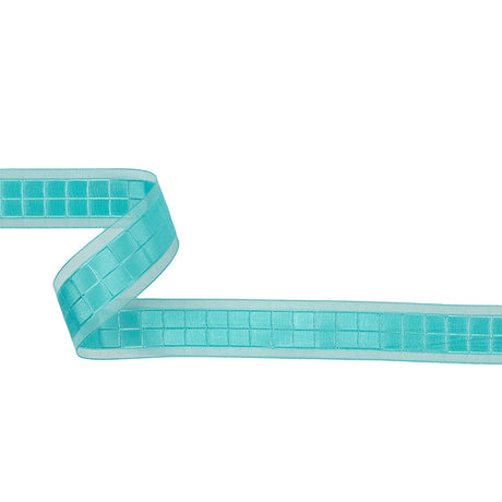 Turquoise Squares and Sheer Borders Ribbon - 1"