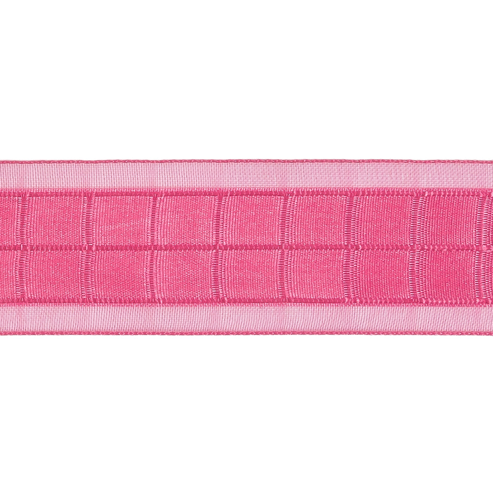 Hot Pink Squares and Sheer Borders Ribbon - 1"