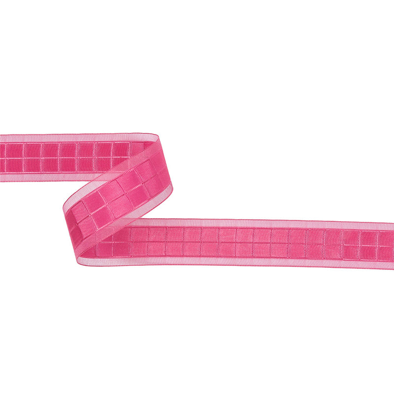 Hot Pink Squares and Sheer Borders Ribbon - 1"