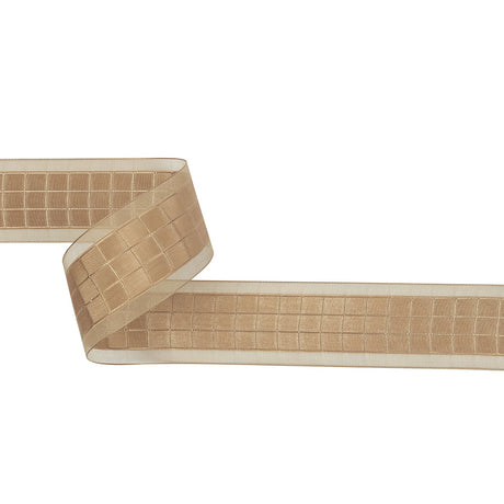 Beige Squares and Sheer Borders Ribbon - 36mm