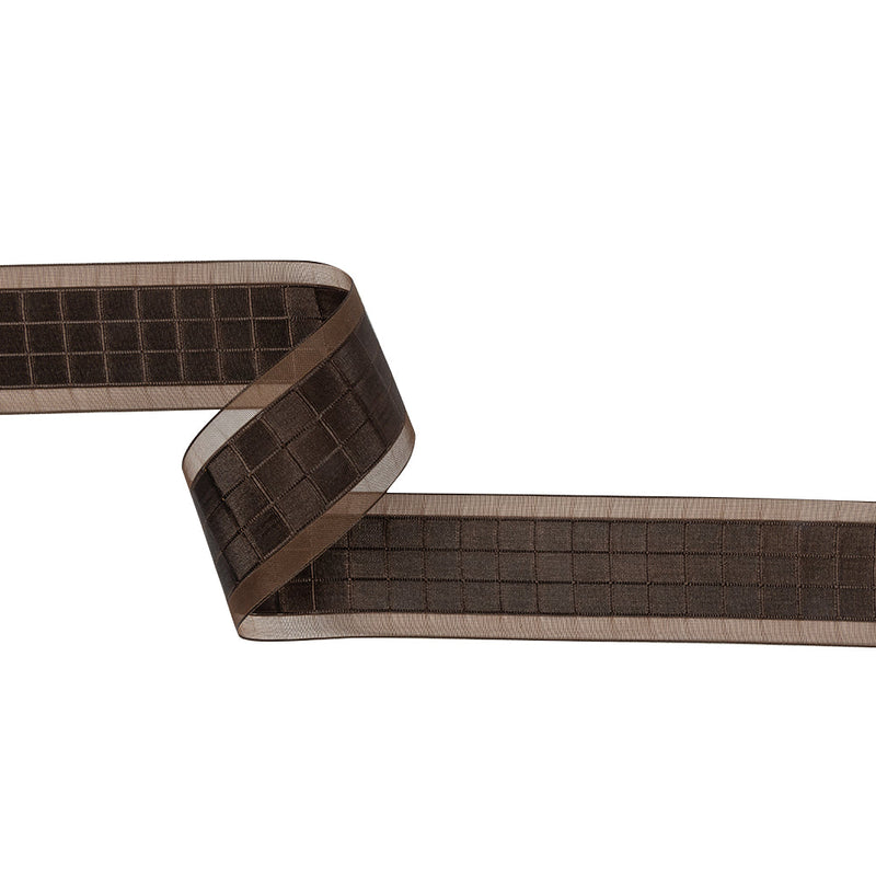 Brown Squares and Sheer Borders Ribbon - 36mm
