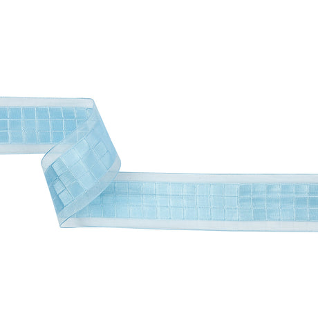 Baby Blue Squares and Sheer Borders Ribbon - 36mm