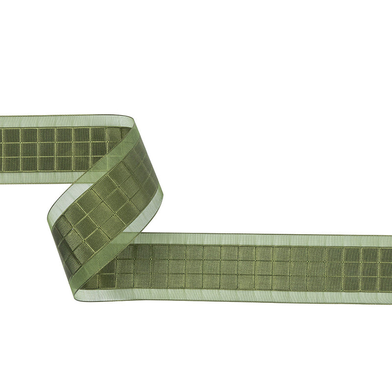 Moss Squares and Sheer Borders Ribbon - 36mm