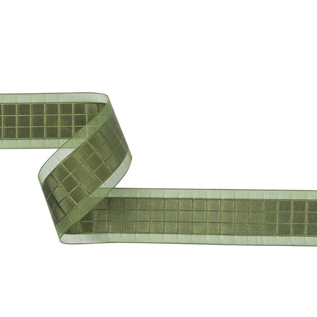 Moss Squares and Sheer Borders Ribbon - 36mm