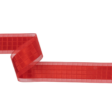 Red Squares and Sheer Borders Ribbon - 36mm