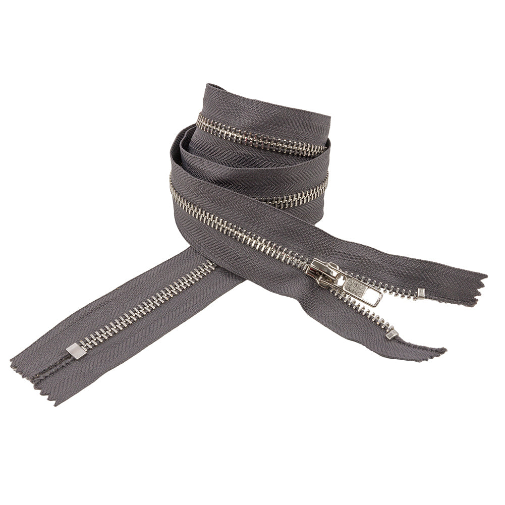 Charcoal and Silver T5 Closed End Metal Zipper - 36"