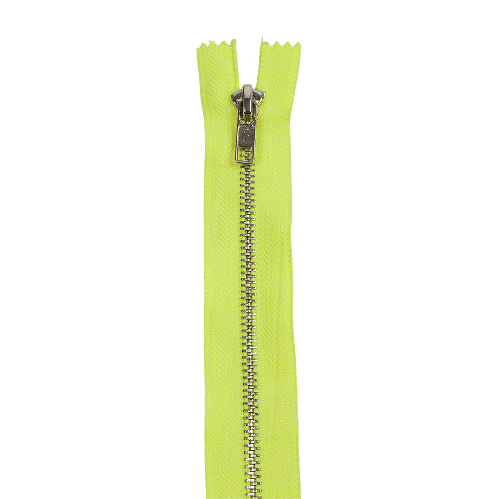 Neon Yellow and Silver T5 Closed End Metal Zipper - 36"