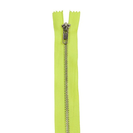 Neon Yellow and Silver T5 Closed End Metal Zipper - 36"