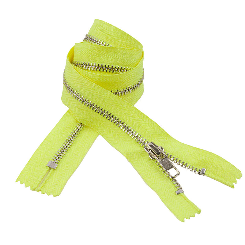 Neon Yellow and Silver T5 Closed End Metal Zipper - 36"