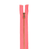 Neon Coral and Gold T3 Open End Metal Zipper - 36"