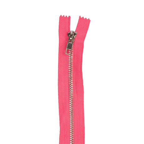 Neon Pink and Silver T5 Closed End Metal Zipper - 36"