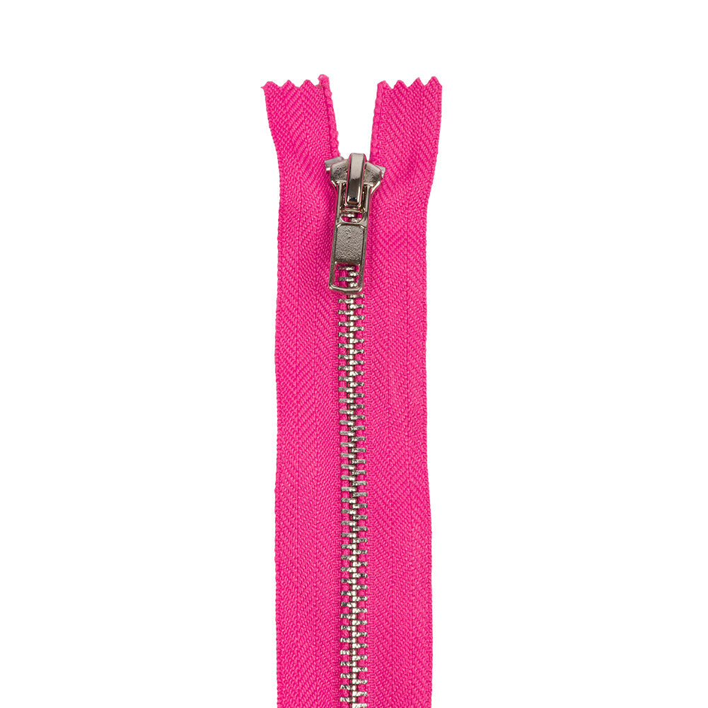 Fuchsia and Silver T5 Closed End Metal Zipper - 36"