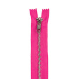 Fuchsia and Silver T5 Closed End Metal Zipper - 36"