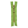 Lime and Antique Gold T5 Closed End Metal Zipper with Decorative Pull - 3.5"