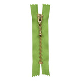 Lime and Antique Gold T5 Closed End Metal Zipper with Decorative Pull - 3.5"
