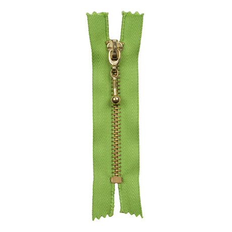 Lime and Antique Gold T5 Closed End Metal Zipper with Decorative Pull - 3.5"