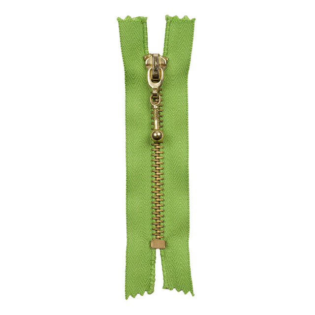 Lime and Antique Gold T5 Closed End Metal Zipper with Decorative Pull - 3.5"