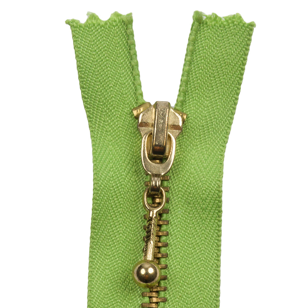 Lime and Antique Gold T5 Closed End Metal Zipper with Decorative Pull - 5"