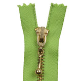 Lime and Antique Gold T5 Closed End Metal Zipper with Decorative Pull - 5"