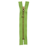 Lime and Antique Gold T5 Closed End Metal Zipper with Decorative Pull - 5"