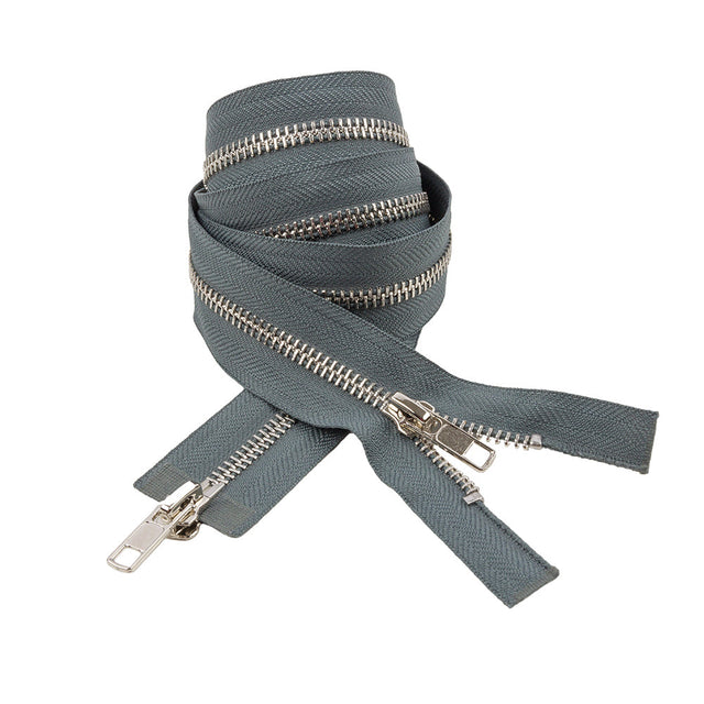 Steel Gray and Silver T5 Open End Metal Zipper with Two Pulls - 36"