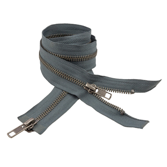Steel Gray and Matte Gunmetal T5 Open End Metal Zipper with Two Pulls - 36"