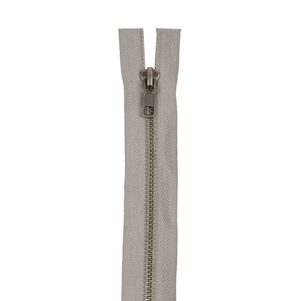 Light Gray and Matte Silver T5 Open End Metal Zipper with Two Pulls - 36"