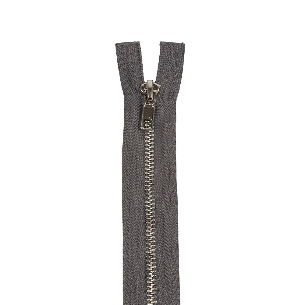 Charcoal and Silver T5 Open End Metal Zipper with Two Pulls - 36"
