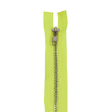 Neon Yellow and Silver T5 Open End Metal Zipper with Two Pulls - 36"