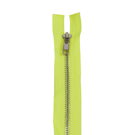 Neon Yellow and Silver T5 Open End Metal Zipper with Two Pulls - 36"