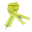 Neon Yellow and Silver T5 Open End Metal Zipper with Two Pulls - 36"