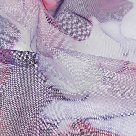 Dark Pink, Purple and Blue Abstract Watercolor Printed Tulle