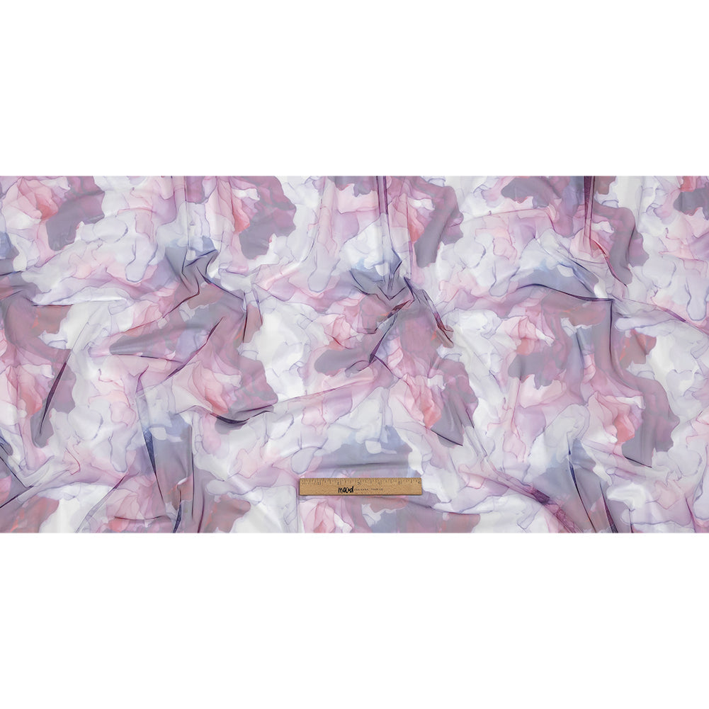 Dark Pink, Purple and Blue Abstract Watercolor Printed Tulle