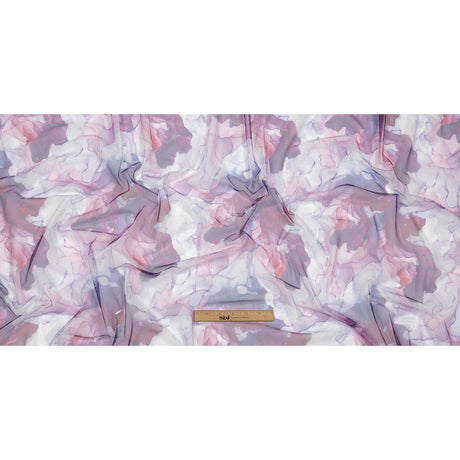 Dark Pink, Purple and Blue Abstract Watercolor Printed Tulle